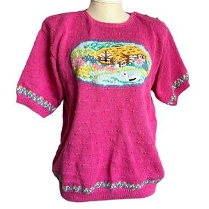 Vintage Knit Cottagecore Pink Short Sleeve Sweater Shirt Northern Isles